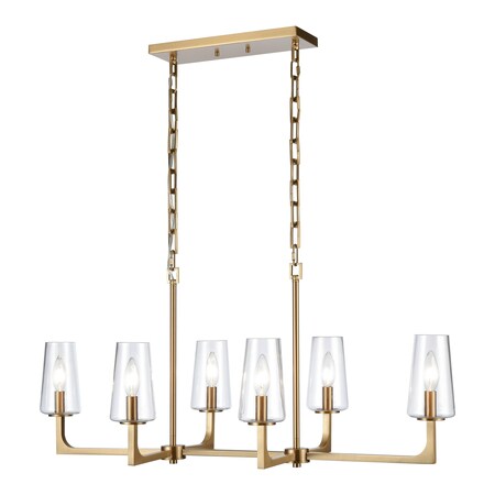 Fitzroy 36'' Wide 6Light Linear Chandelier, Lacquered Brass